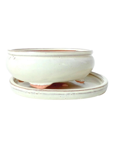 Pot of Bonsai Oval + Saucer 15*11.5*5 cm Cream - Yixing