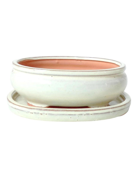 Vaso per Bonsai Ovale + Piatto 30,5*25*9 cm Crema - Yixing