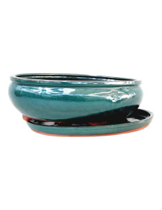 Maceta de Bonsái Ovalada + Plato 15*11,5*5 cm Verde - Yixing 2