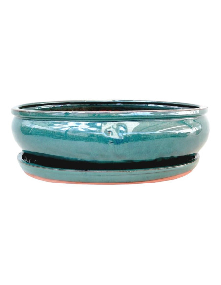 Oval+ Bonsai Vase mit Untersetzer 19,5*15*5 cm Grün - Yixing
