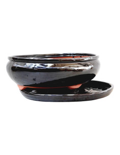 Ovaler Bonsai-Topf + Untersetzer 15*11,5*5 cm Schwarz - Yixing 2