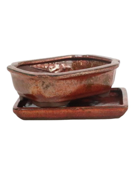 Vaso di Bonsai Rettangolare + Piatto 21*16*6 cm Marrone Ossido - Yixing