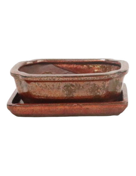 Maceta de Bonsái Rectangular + Plato 43*34*12 cm Marrón Óxido - Yixing