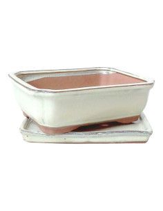 Vaso de Bonsai Rectangular + Prato 22*17*6 cm Creme - Yixing 2