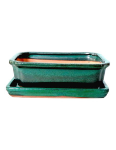 Rechteckiger Bonsai-Topf + Untersetzer 43*34*12 cm Grün - Yixing
