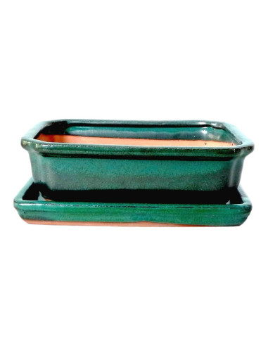 Rectangular Bonsai Pot + Tray 43*34*12 cm Green - Yixing