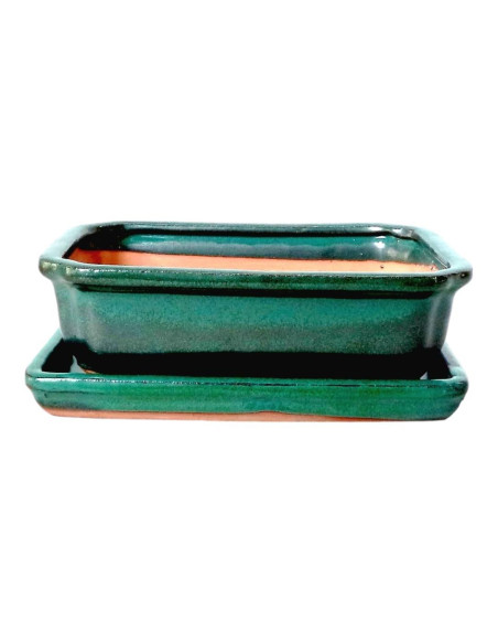 Rectangular Bonsai Pot + Tray 43*34*12 cm Green - Yixing