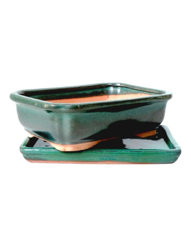 Rectangular Bonsai Pot + Tray 43*34*12 cm Green - Yixing