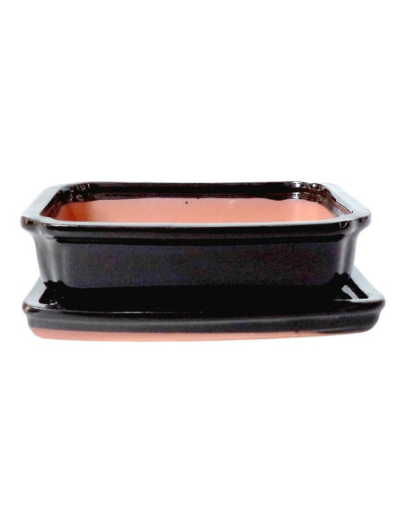 Vaso de Bonsai Rectangular + Prato 16*12*5 cm Preto - Yixing
