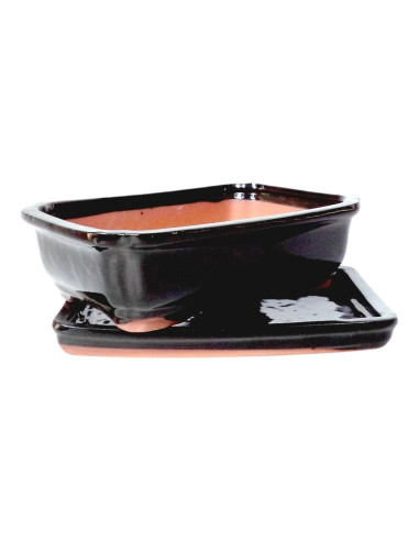 Pot de Bonsai Rectangulaire + Assiette 21*16*6 cm Noir - Yixing