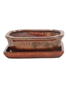 Rechteckiger Bonsai-Topf + Unterteller 16*12*5 cm Rostbraun - Yixing