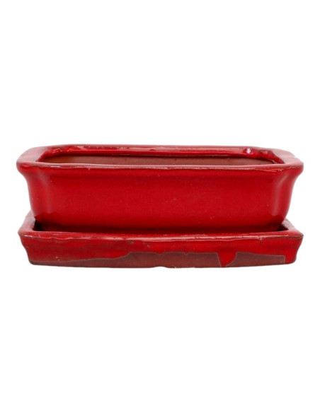 Rechteckiger Bonsai-Topf + Untersetzer 31*25*8 cm Rot - Yixing
