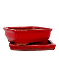 Pot de bonsaï rectangulaire + soucoupe 31*25*8 cm rouge - Yixing 2