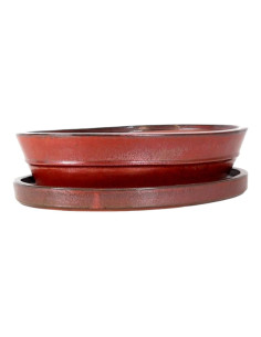 Oval Bonsai Pot + Saucer 41.5*32*9.5 cm Brown Oxide - Yixing