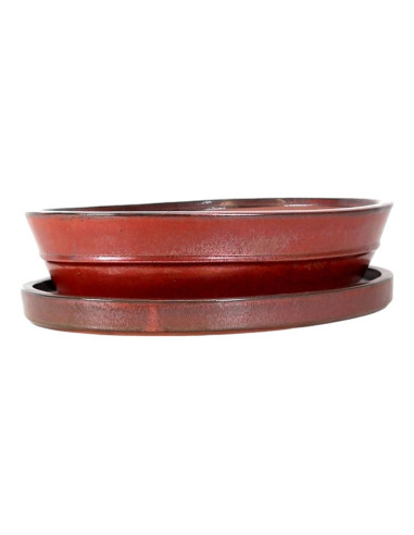 Oval Bonsai Pot + Saucer 41.5*32*9.5 cm Brown Oxide - Yixing