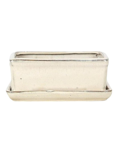 Rectangular Bonsai Pot + Saucer 21.5*15.5*7 cm Cream - Yixing