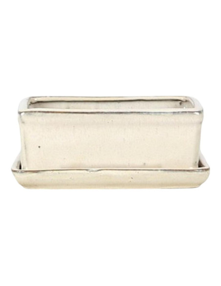 Rectangular Bonsai Pot + Saucer 21.5*15.5*7 cm Cream - Yixing