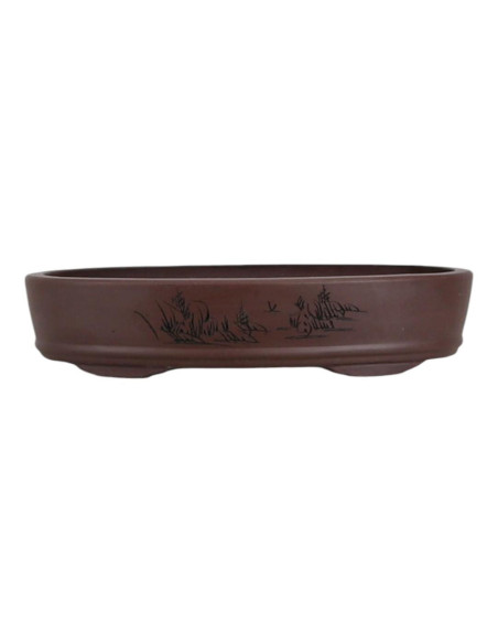 Maceta de Bonsai Oval 30*20*7 cm c/ Dibujos Sin Esmalte - Yixing