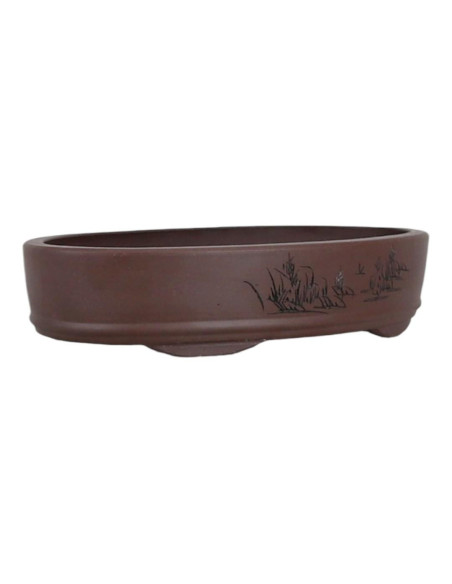 Maceta de Bonsai Oval 30*20*7 cm c/ Dibujos Sin Esmalte - Yixing