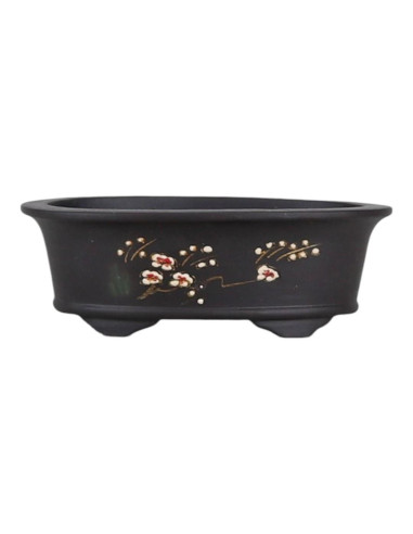 Vaso da Bonsai Ovale 22*15*7,5 cm con Disegni Senza Smalto - Yixing