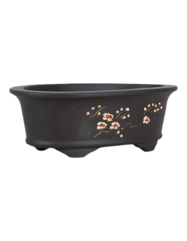 Vaso da Bonsai Ovale 22*15*7,5 cm con Disegni Senza Smalto - Yixing
