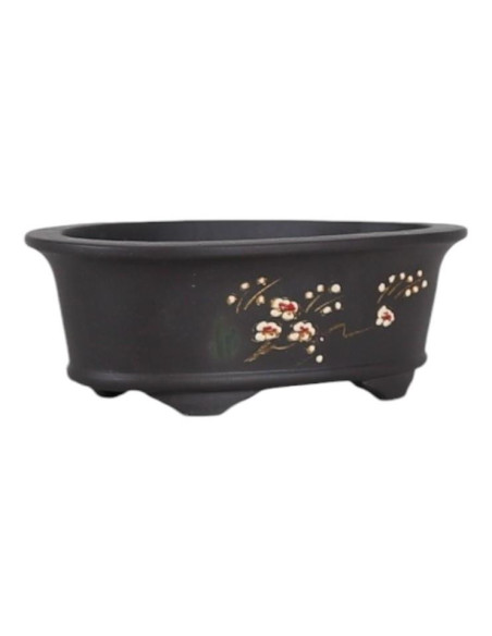 Vaso da Bonsai Ovale 22*15*7,5 cm con Disegni Senza Smalto - Yixing