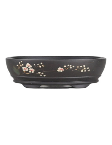Vase de Bonsai ovale 19,5*13,5*5,5 cm avec dessins sans Émaillé - Yixing