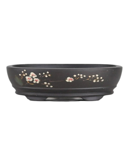 Vase de Bonsai ovale 19,5*13,5*5,5 cm avec dessins sans Émaillé - Yixing