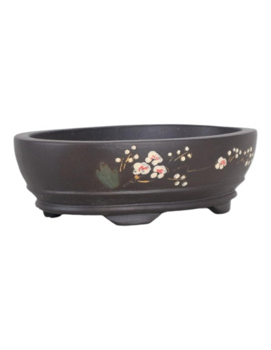 Vase de Bonsai ovale 19,5*13,5*5,5 cm avec dessins sans Émaillé - Yixing