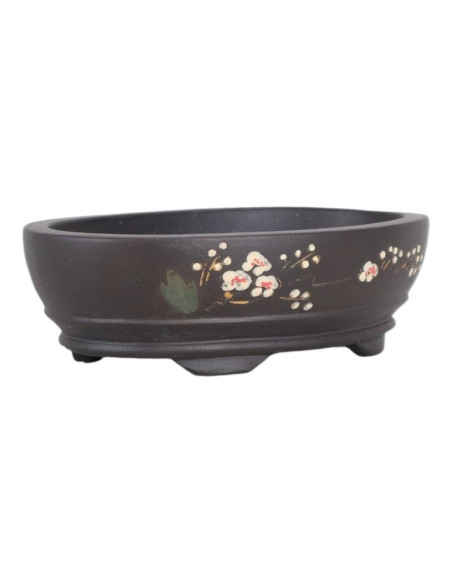 Vase de Bonsai ovale 19,5*13,5*5,5 cm avec dessins sans Émaillé - Yixing