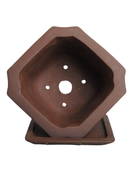 Vaso de Bonsai Cascata Quadrada + Prato 14,5*14,5*9 cm Sem Esmalte - Yixing