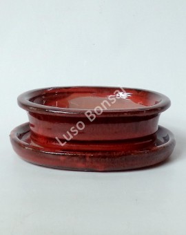 Vaso + Prato Oval 15,5x12x4,5 cm - Vermelho