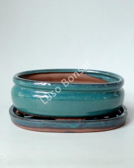 Vaso Oval + Prato 15*11,5*5 cm Verde