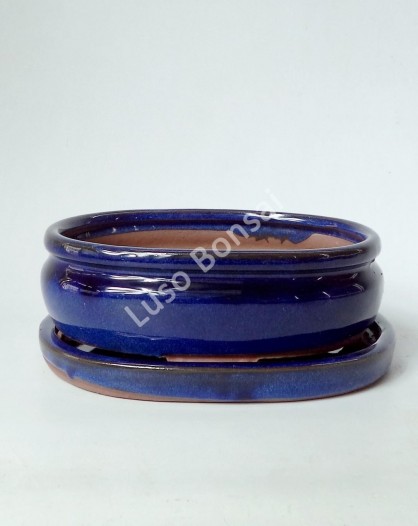 Vaso Oval + Prato 15*11,5*5 cm Azul