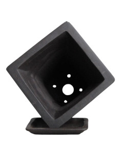 Square Cascade Bonsai Pot + Saucer 16*16*21 cm Unglazed - Yixing 2