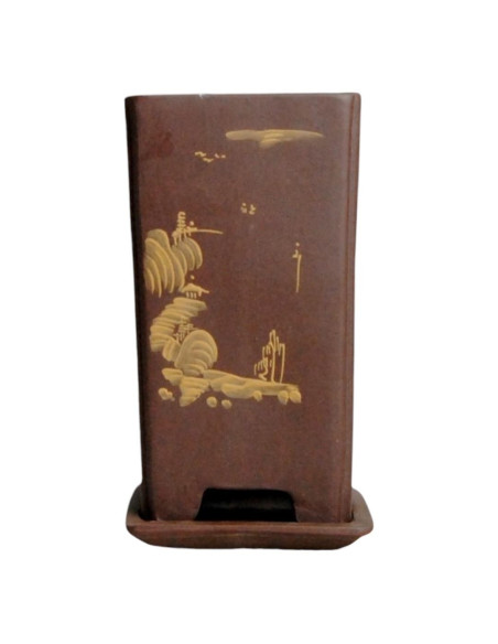 Vaso di Bonsai Cascata Quadrato + Piatto 12*12*18,5 cm Senza Smalto - Yixing