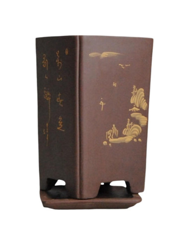 Vaso di Bonsai Cascata Quadrato + Piatto 12*12*18,5 cm Senza Smalto - Yixing