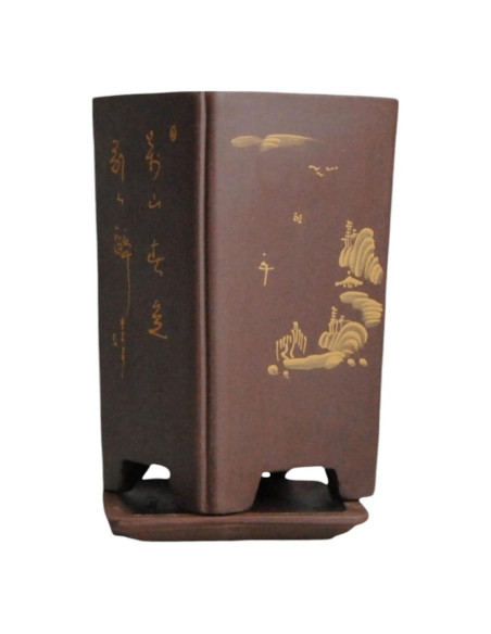 Vaso di Bonsai Cascata Quadrato + Piatto 12*12*18,5 cm Senza Smalto - Yixing