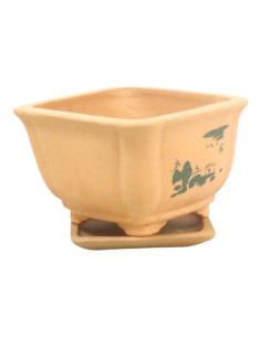 Maceta de Bonsái Cascada Cuadrada + Plato 13,5*13,5*11 Sin Esmalte - Yixing 2