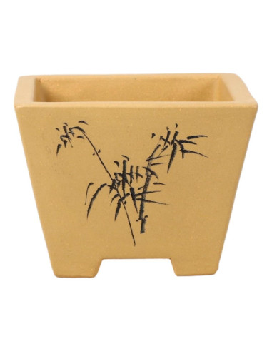Quadratischer Bonsai-Topf 13*10 cm mit Zeichnungen, unglasiert – Yixing
