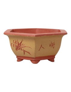 Hexagonal Bonsai Pot 33*29*15 cm with Designs Without Glaze – Yixing 2