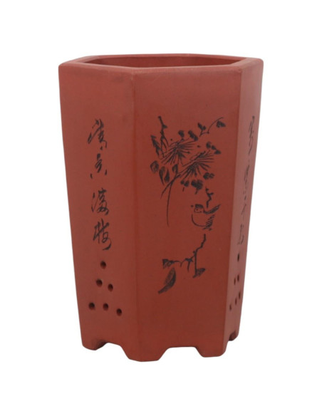 Vaso de Bonsai Cascata 15*14*21 cm c/ Desenhos Sem Esmalte – Yixing
