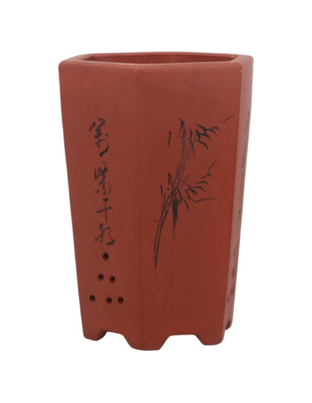 Vaso de Bonsai Cascata 15*14*21 cm c/ Desenhos Sem Esmalte – Yixing