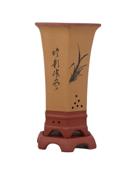 Vaso di Bonsai Cascata + Piattino 20*17*30 cm con Disegni Senza Smalto – Yixing