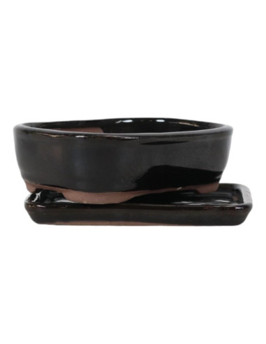 Vaso de Bonsai Rectangular + Prato 15,5*11*5,5 cm Preto - Yixing