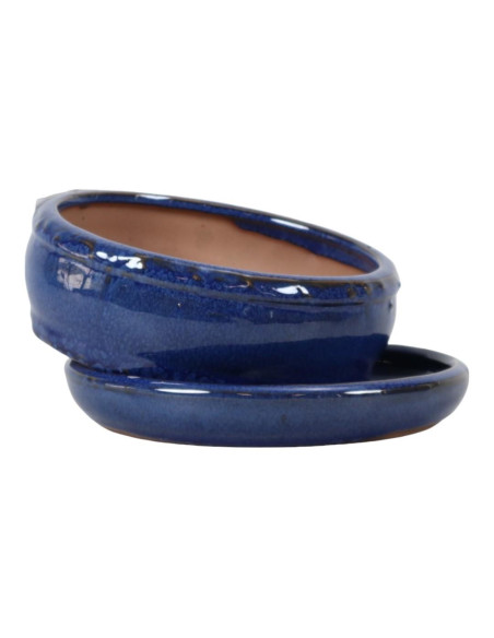 Round Bonsai Pot + Plate 25*8.5 cm Blue - Yixing