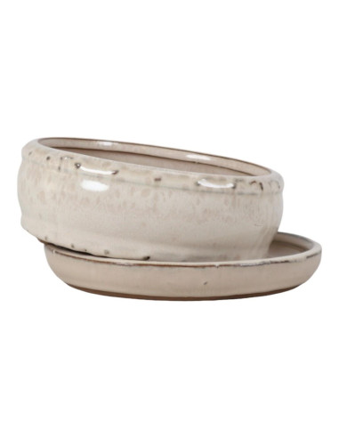 Maceta de Bonsái Redonda + Plato 25*8,5 cm Crema - Yixing