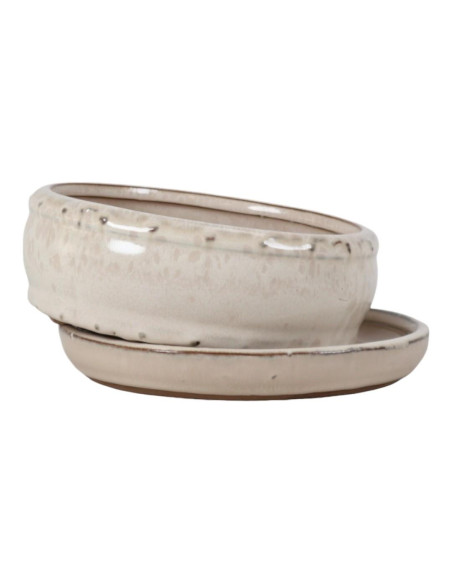 Maceta de Bonsái Redonda + Plato 25*8,5 cm Crema - Yixing