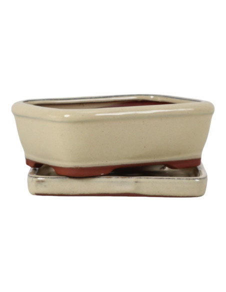 Vaso di Bonsai Rettangolare + Piatto 15*12*5,5 cm Crema - Yixing