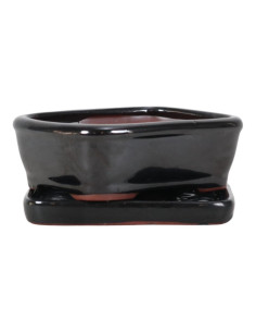 Rechteckiger Bonsai-Blumentopf + Untersetzer 15*12*5,5 cm Schwarz - Yixing 2